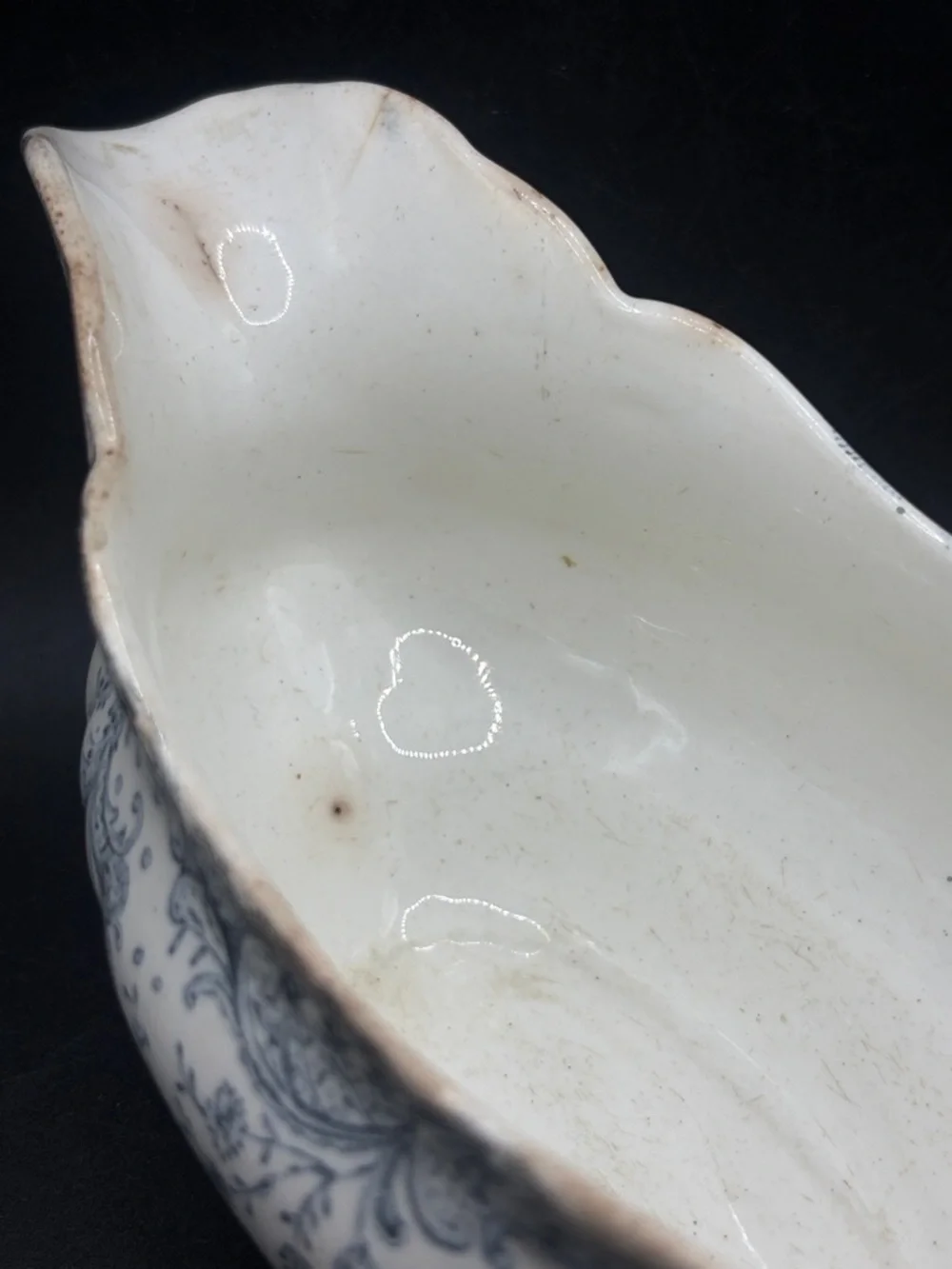 John Maddock & Sons Antique Royal Vitreous Seville Blue & White Gravy Boat